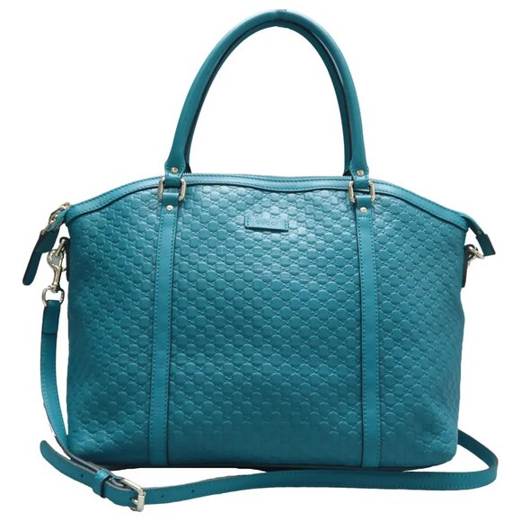 GUCCI Blue Leather Satchel 719-061425 - Picture 1 of 12